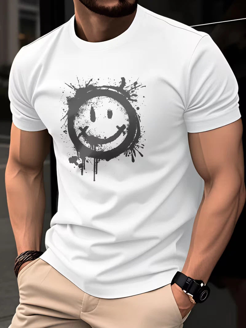 Men's 100% Cotton Splash Ink T Shirt Summer Reguler Fit Casual Crew Neck Tee