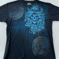 Sinister Brand Shirt L/XL Black Blue Skull Graphic All Over Print Gothic Y2K