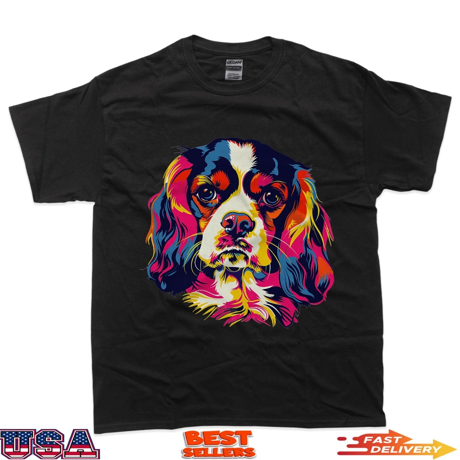 Cavalier king charles spaniel pop art dog breed graphic T-Shirt
