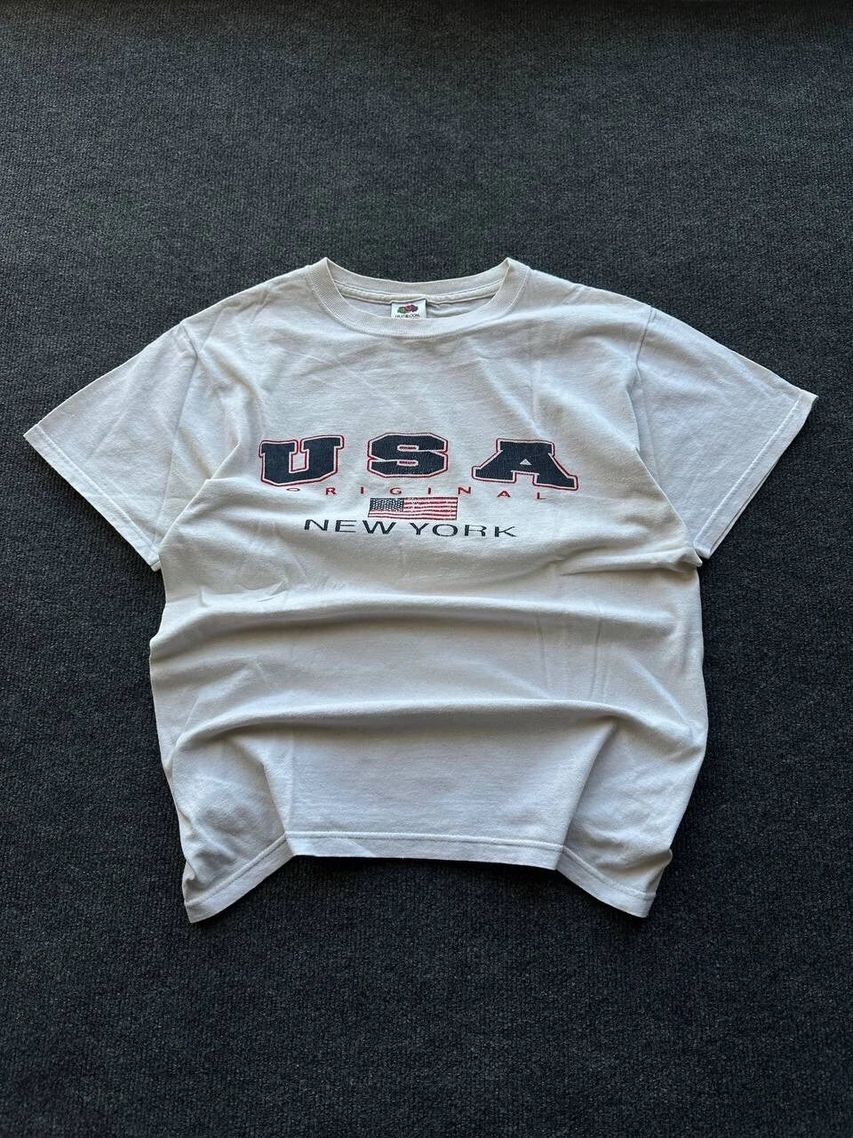 NEW YORK🚨 USA BIG LOGO ORIGINAL Y2K USA STATE BOXY TEE SHIRT MEN SIZE S SK8