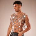 Stylish Punk Rock Sequins Mesh Vest Lightweight And Comfortable For Summer