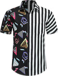 Men's Casual Slim Color Block Shirts Short Sleeve Button Down Tops Blouse