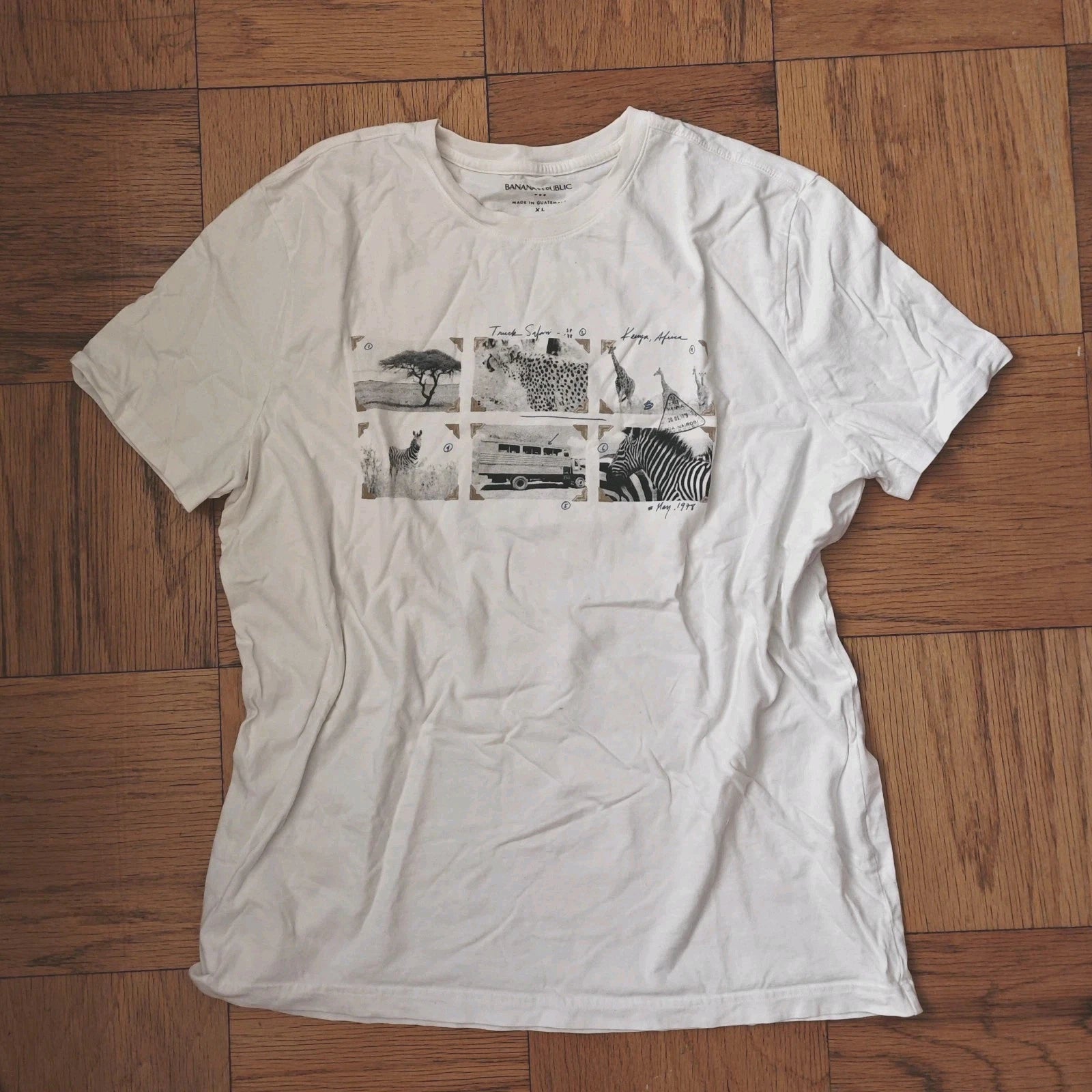 Used Vintage BANANA REPUBLIC Safari Africa Serengeti Graphic T Shirt White XL