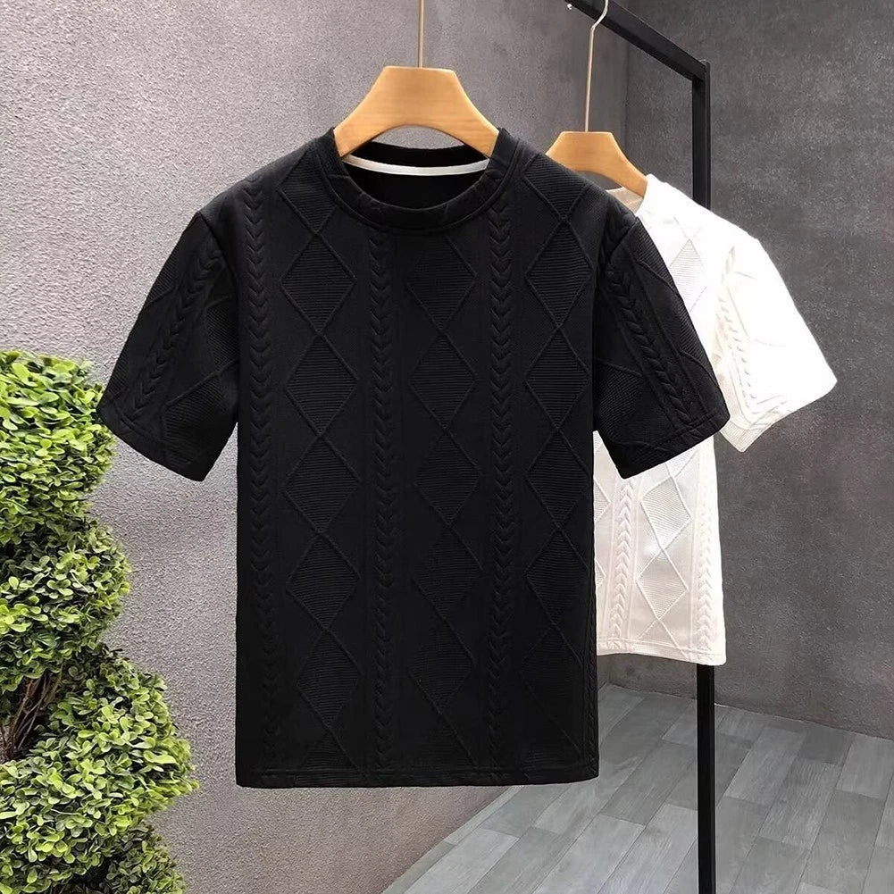 Men's Summer Casual T Shirt Loose Fit Short Sleeve Round Neck Solid Color