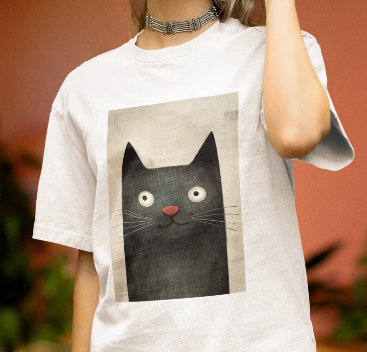 Black Cat T shirt - Cute Black Cat - Cat Lovers - %100 Cotton