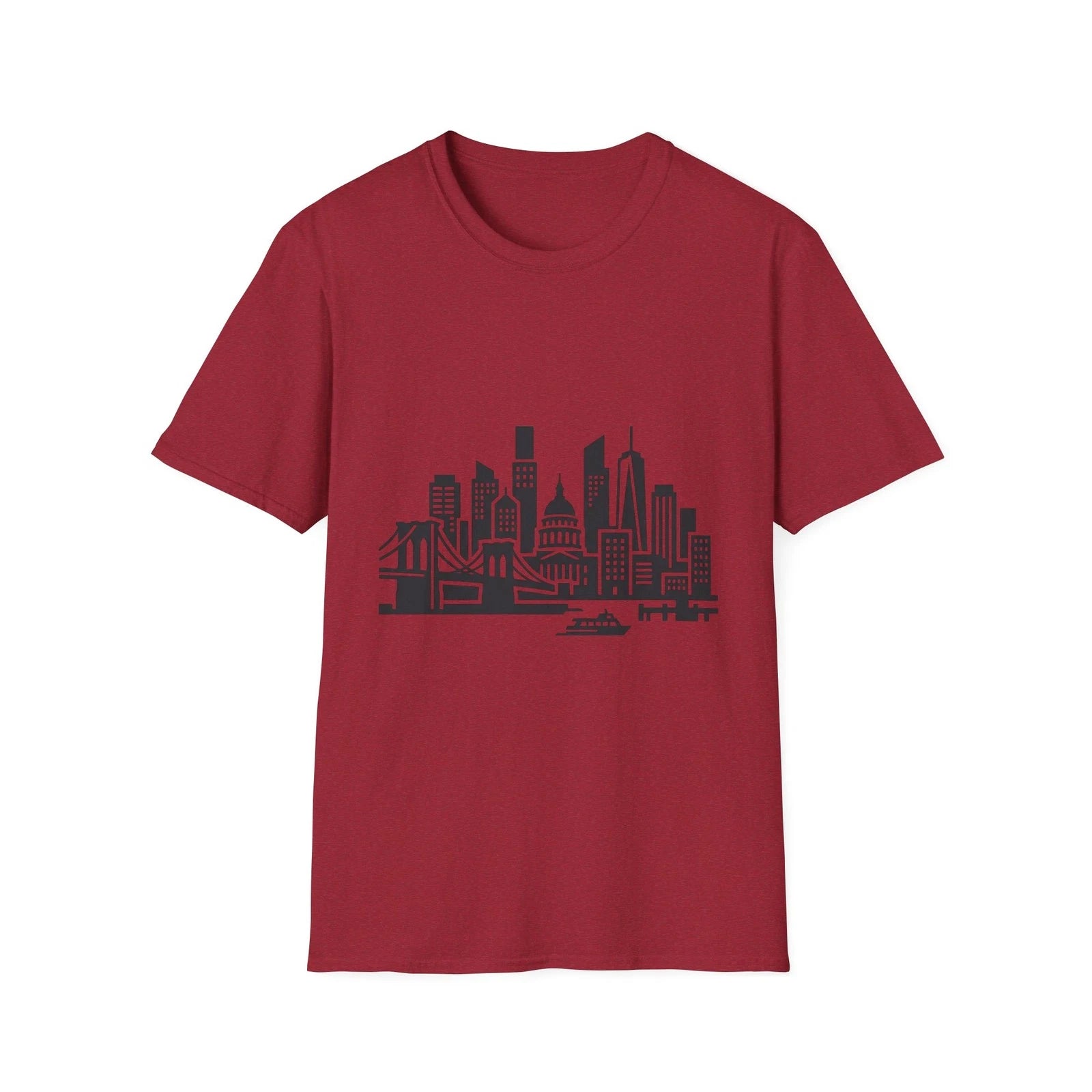 City Skyline Hem Print Crew Tee 100% Cotton Soft Lightweight Urban Graphic Top