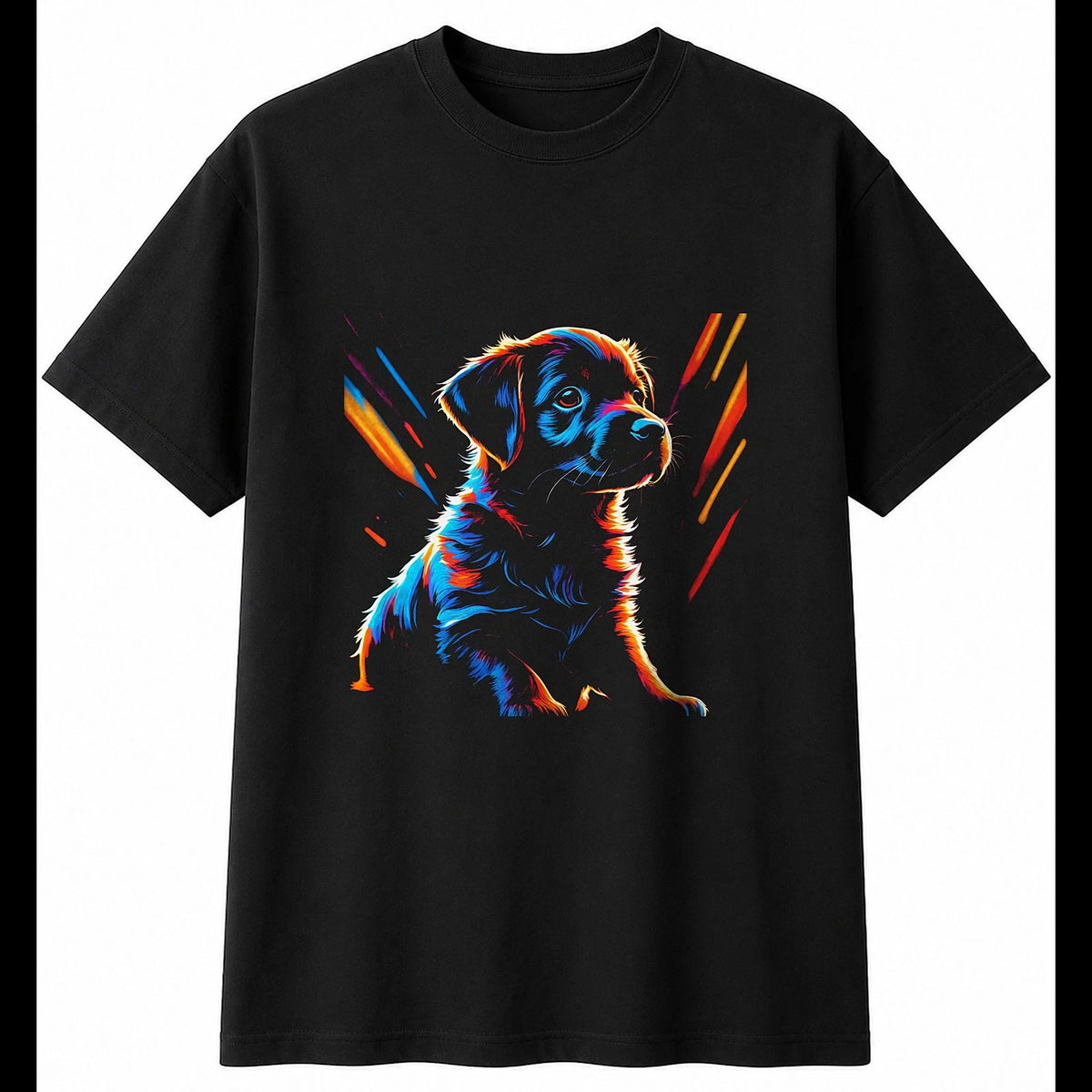 Neon Puppy Sunbeams Dog Cute Mens T-Shirt Black 100% Cotton Kawaii Unisex