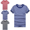 Stylish Men's Blue and White Striped Tshirt with Short Sleeves for Sports
