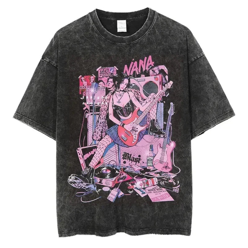 Japanese Anime NANA T-Shirt Vintage Washed Harajuku Graphic Tee Unisex S-XXXL