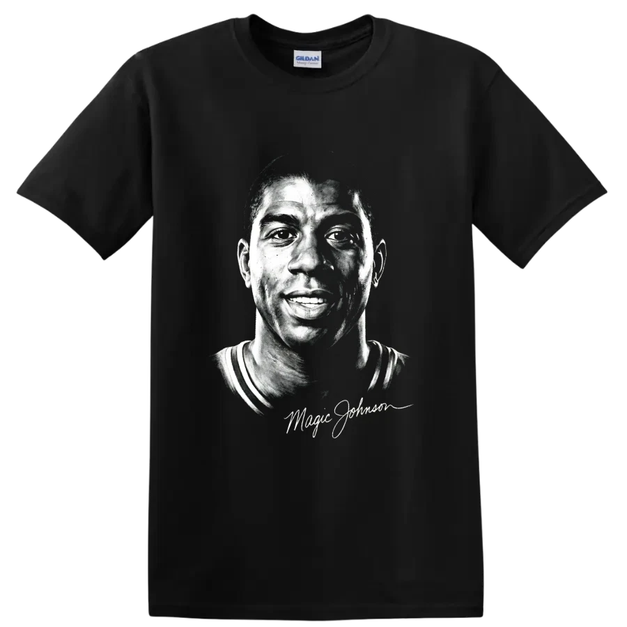 Magic Johnson Basketball T Shirt Los Angeles Number 32 Portrait Graphic Art Tee