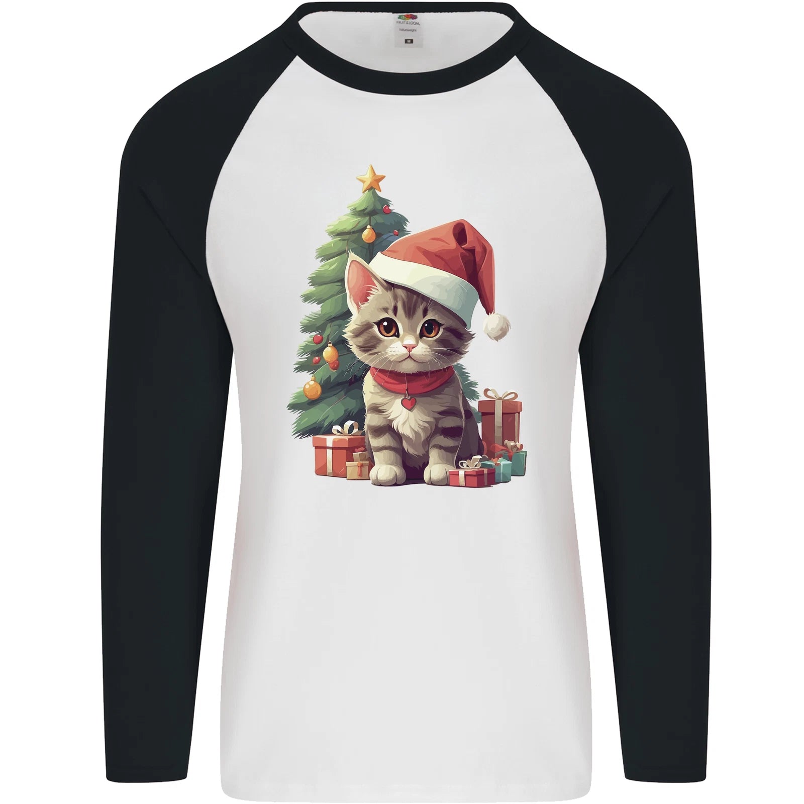 Cute Christmas With Presents and Tree Mens L/S Baseball T-Shirt