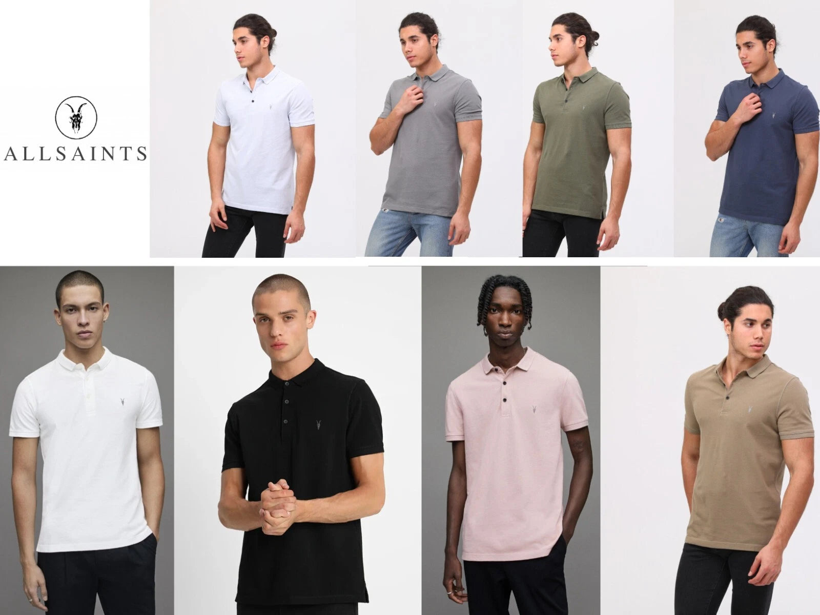 Allsaints Mens Pique Polo T Shirt Designer Short Sleeve Tee Slim Casual Top XS