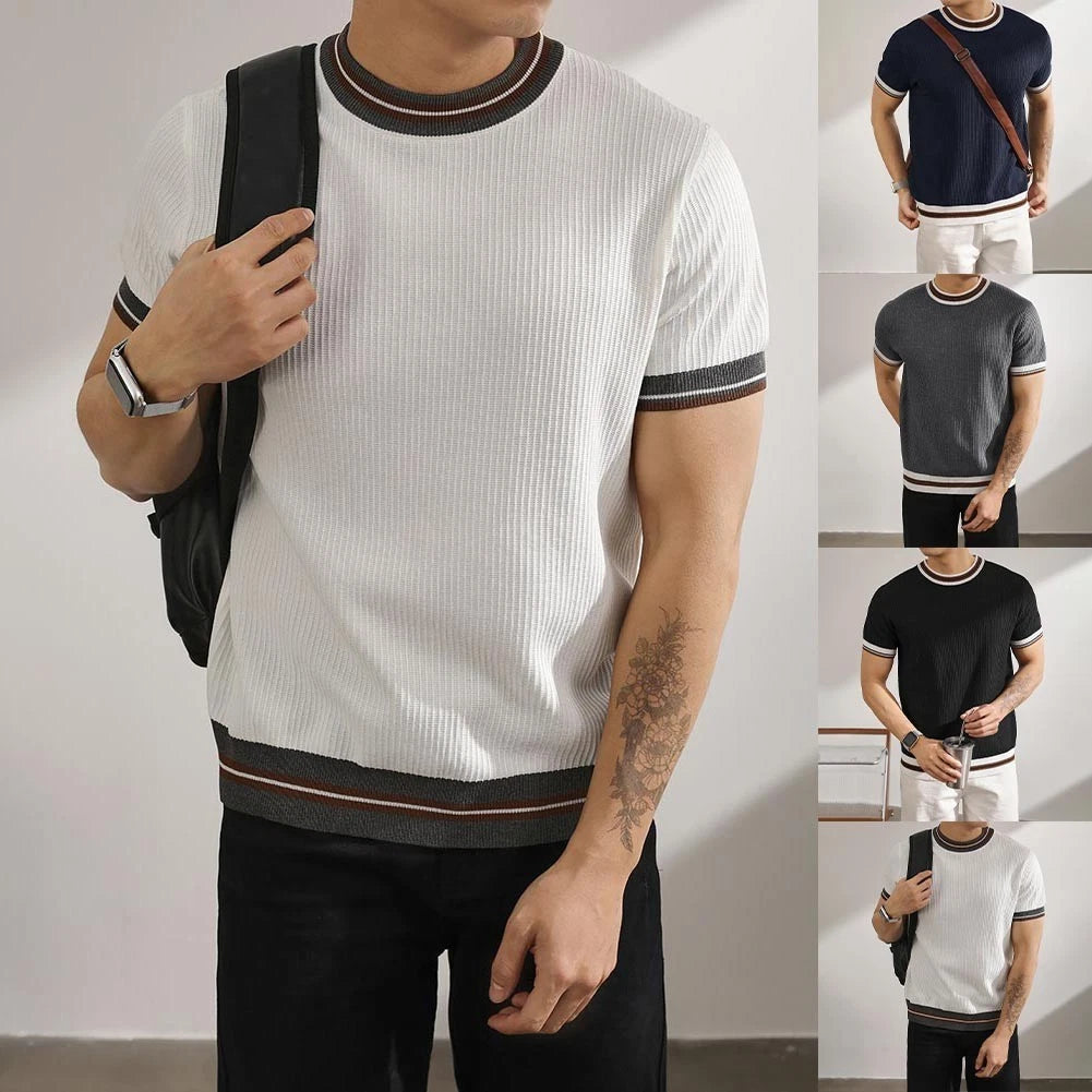 Mens Knitted Top Casual Business Shirt Business Casual Machine Friendly Care