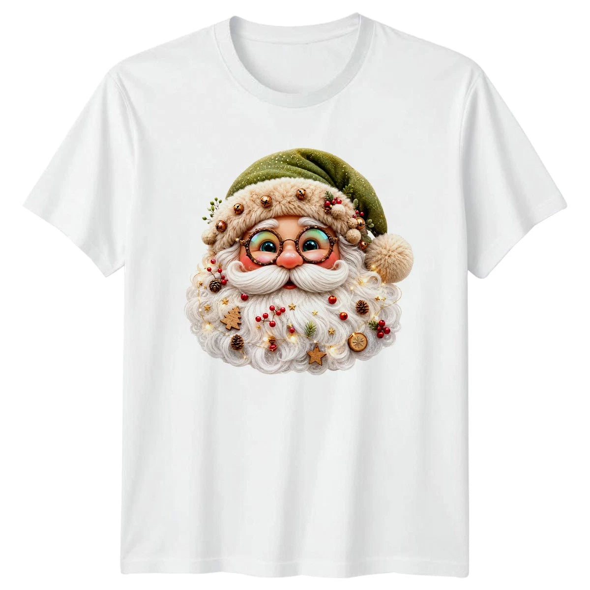 Trendy Christmas Santa Face Green T-Shirt Santa Gift For Him And Her