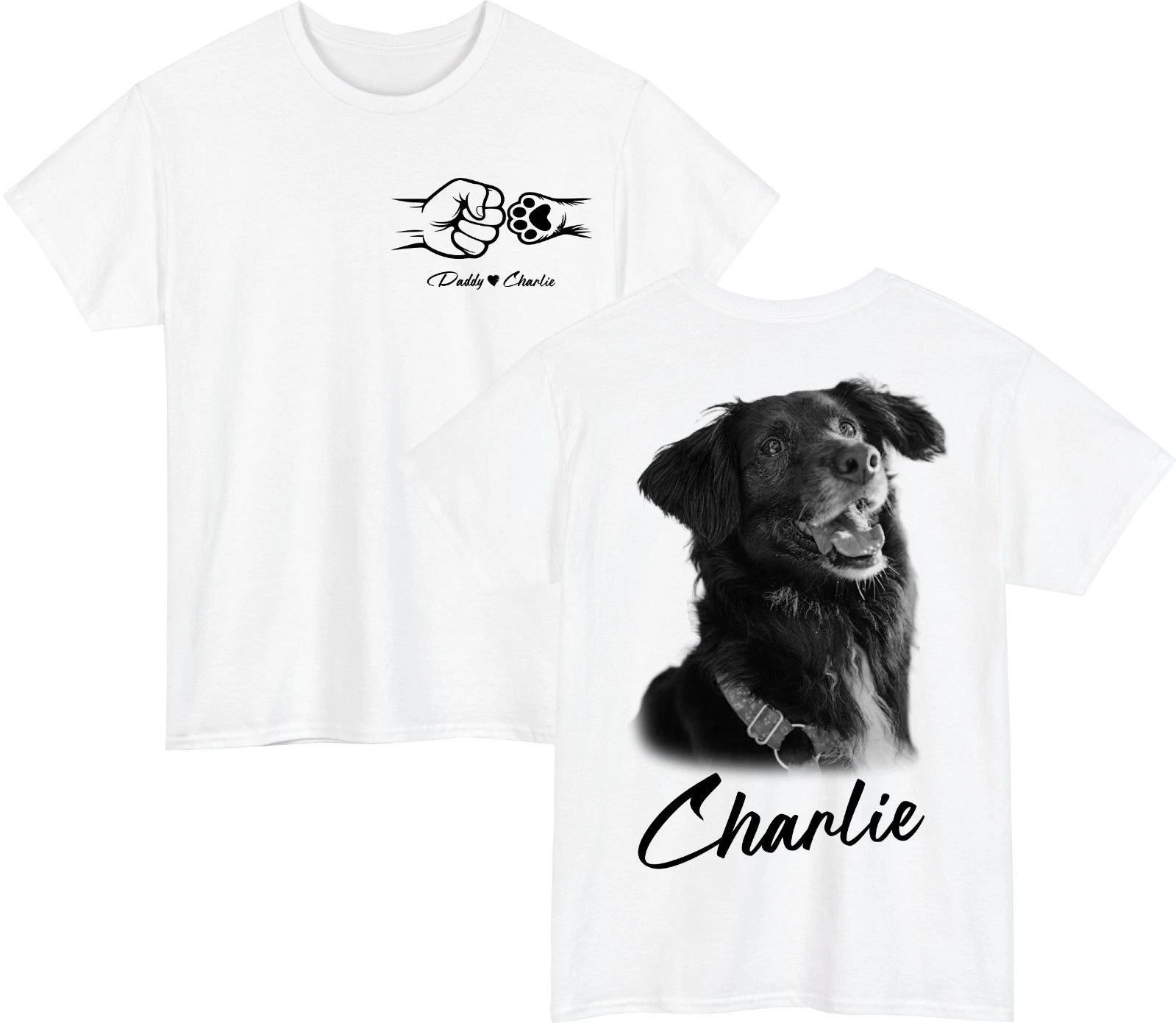 Personalised Dog Lover T-Shirt -Custom Photo Name Dog Father Gift Unisex Tee Top