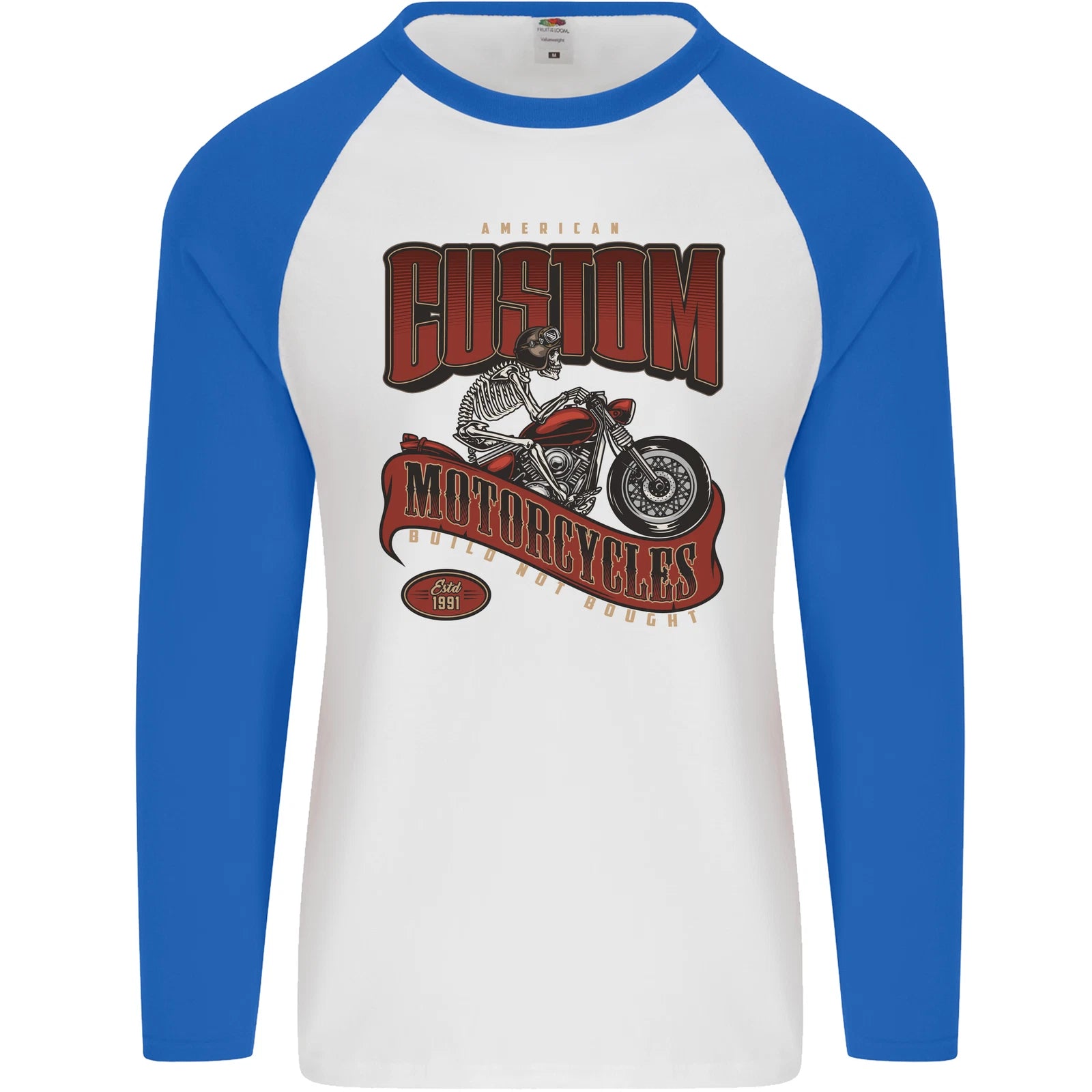 American Custom Motorcycles Biker Motorbike Mens L/S Baseball T-Shirt