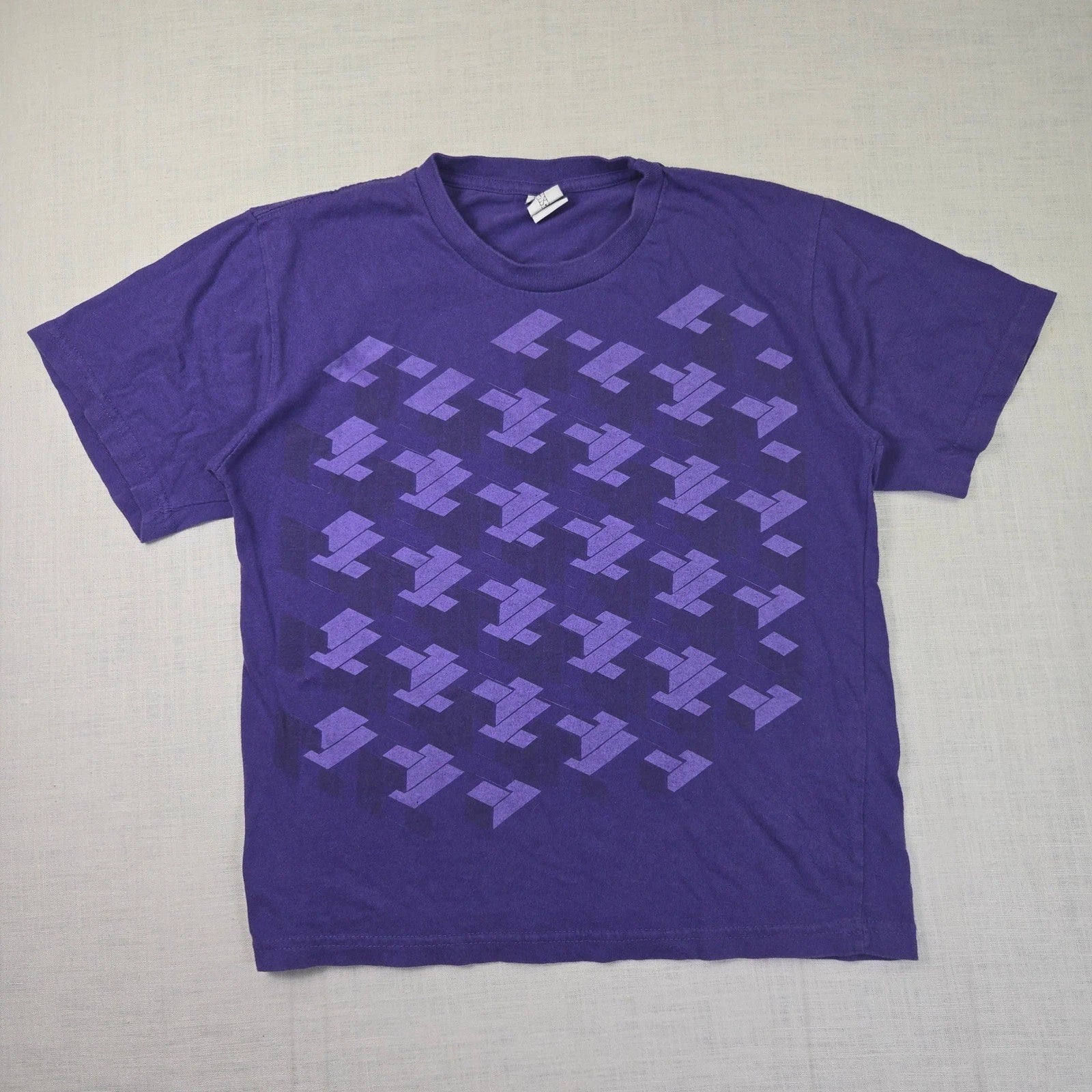 3D Graphic Top Heavy Shirt Large Men Purple Cotton Tee Streetwear Geometric 2009