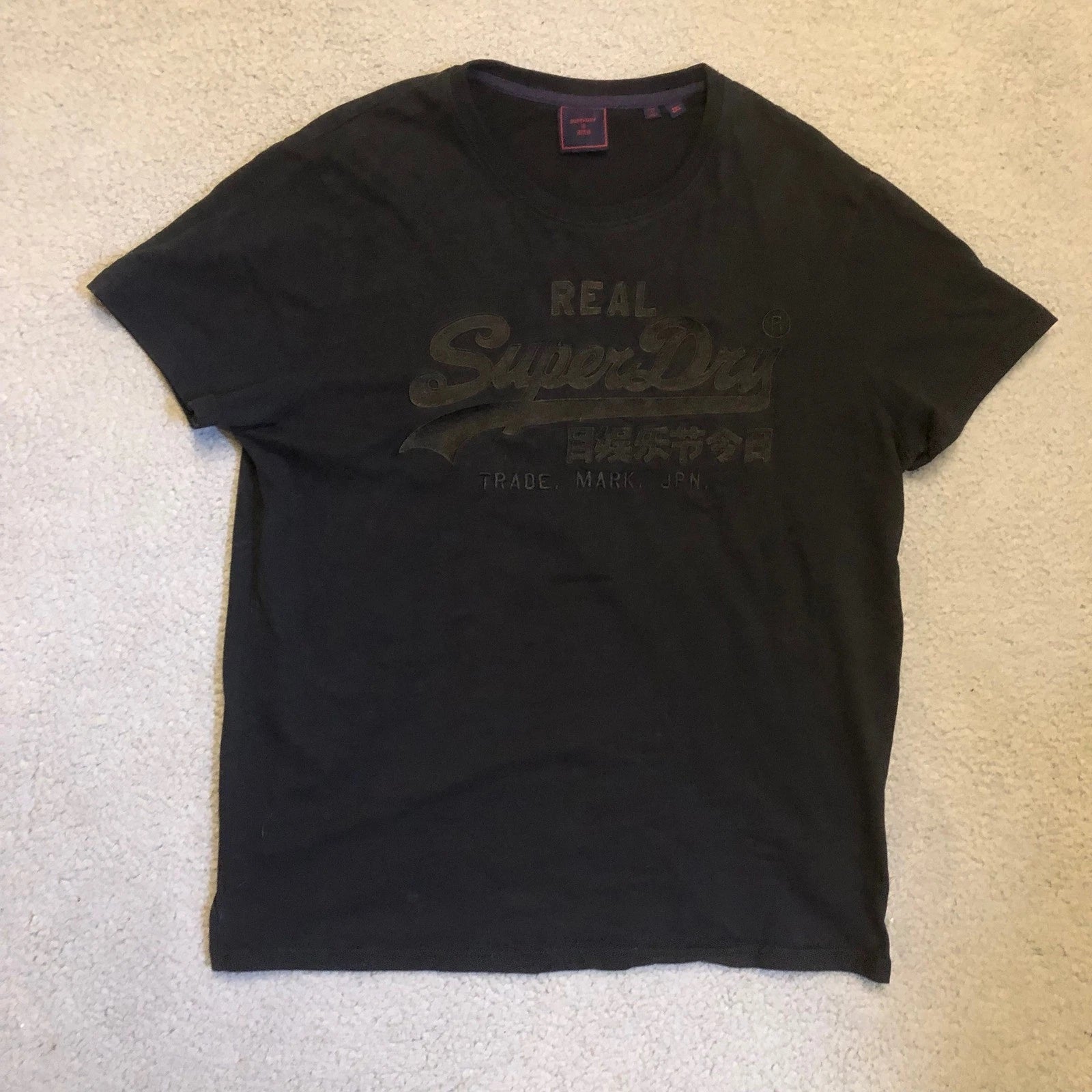Y2K Superdry Real JPN Black Graphic Tee Shirt Mens Large Short Sleeve Cotton
