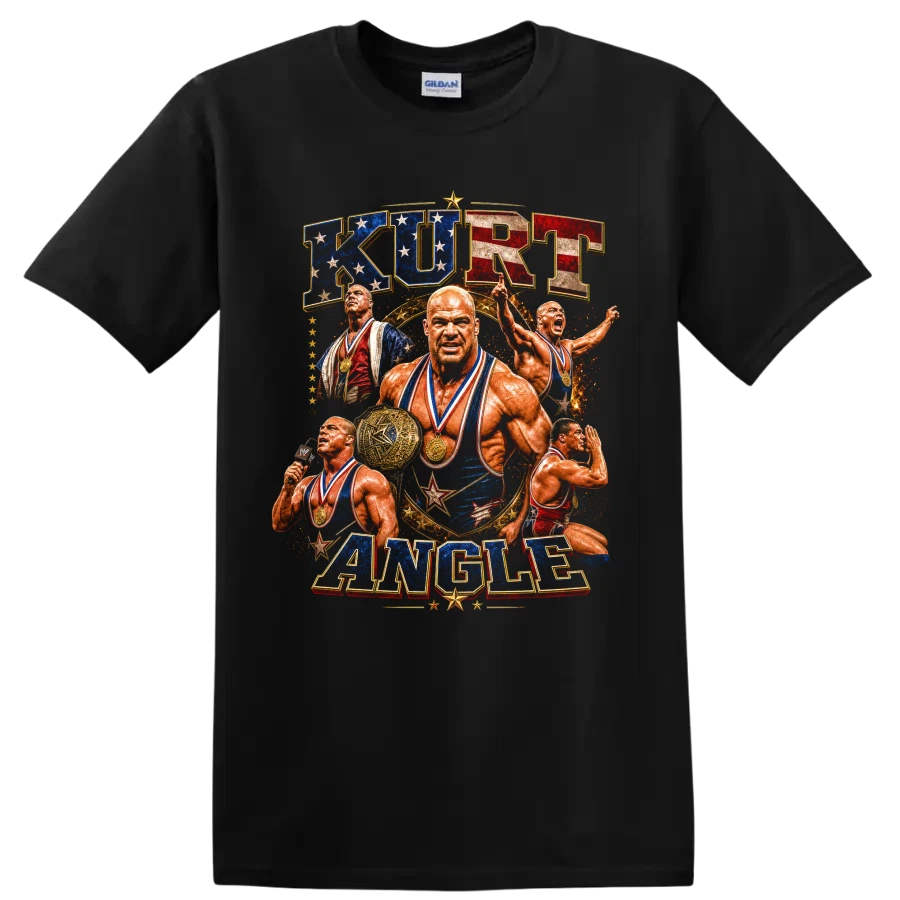 Kurt Angle Wrestling T Shirt Olympic Gold Medal Patriotic Retro Graphic Tee Art