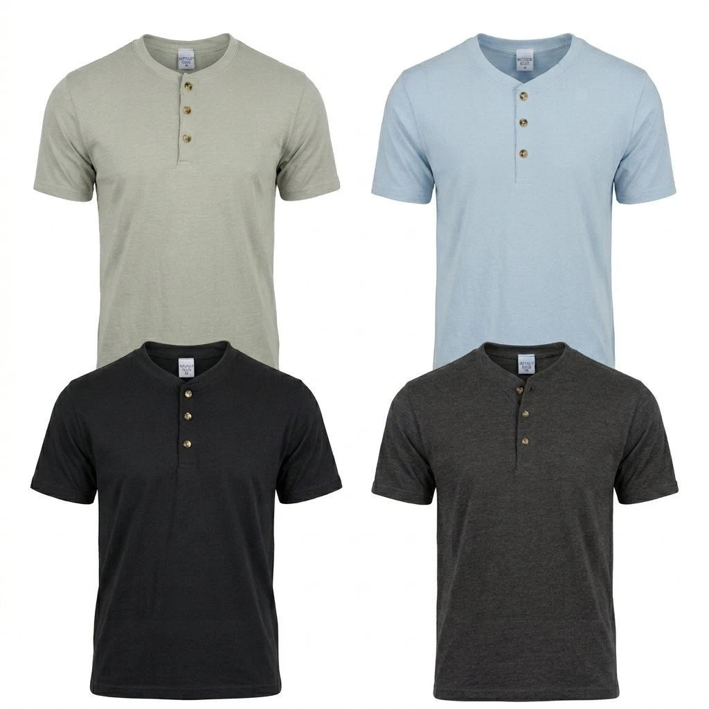 Men's Short Sleeve T-Shirt Henley Regular Fit Causal Cotton Lightweight Active
