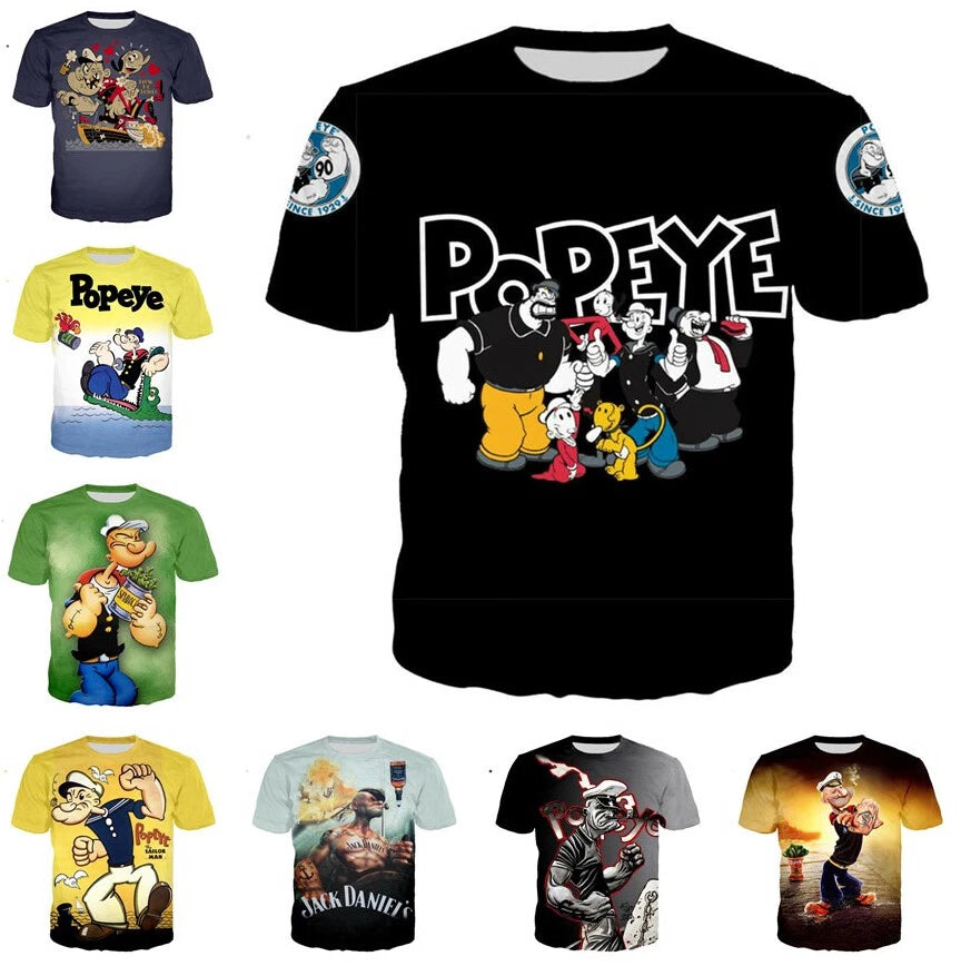 Anime Cartoon Popeye Casual Women Men T-Shirt 3D Print Short Sleeve Tee Tops