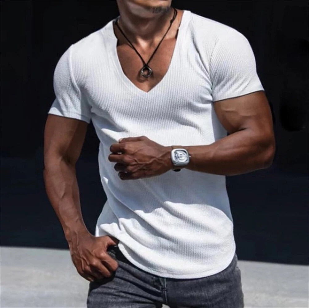 Men's Short Sleeve T-Shirt Classic Casual Baggy V-Neck Shirts