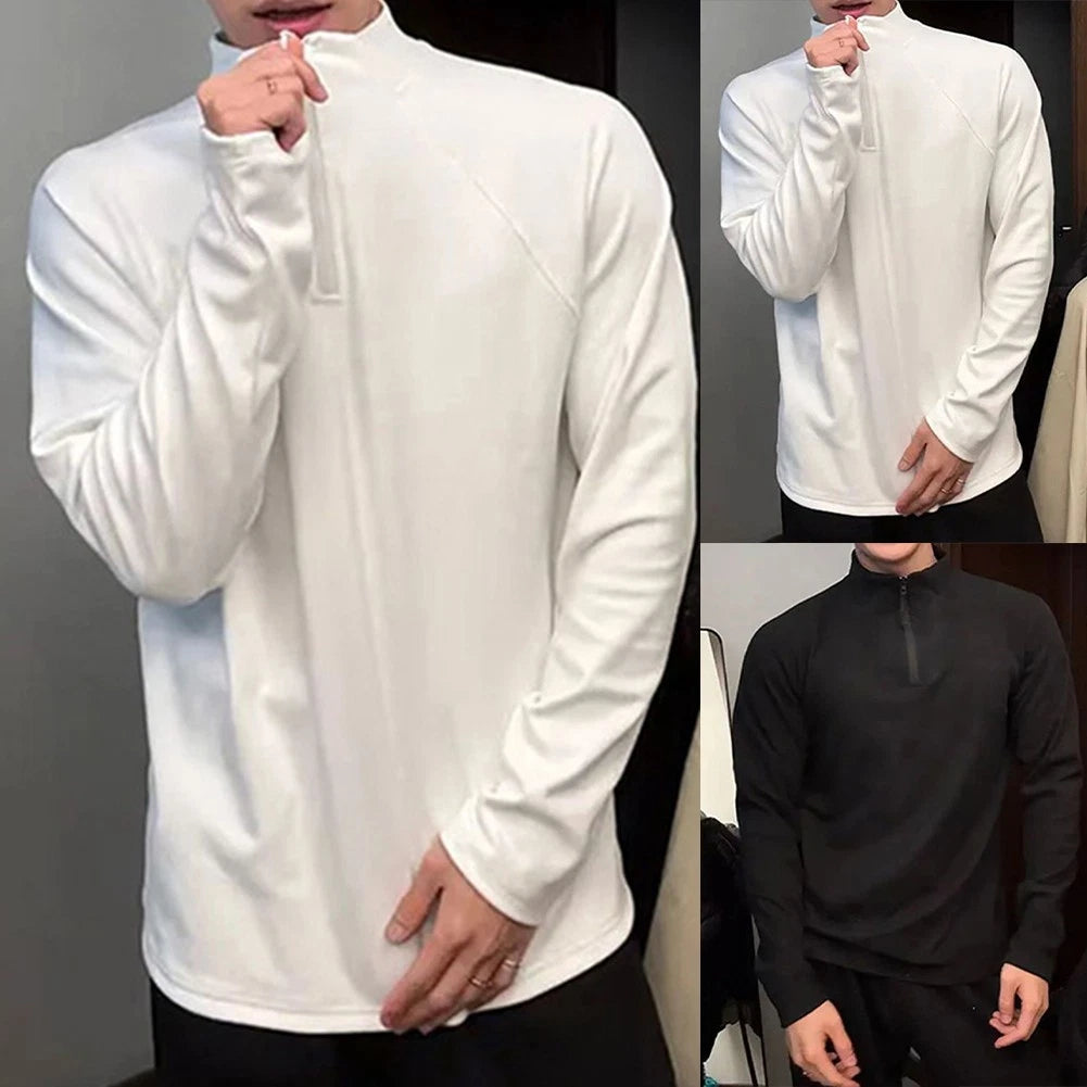 Quickdry Mens Long Sleeve Stand Collar T Shirt Pullover Fitness Sportswear