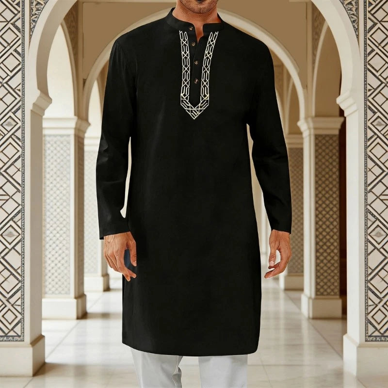 Mens Comfortable Muslims Robe Cotton Blend Arabic Kaftan for Daily Activities