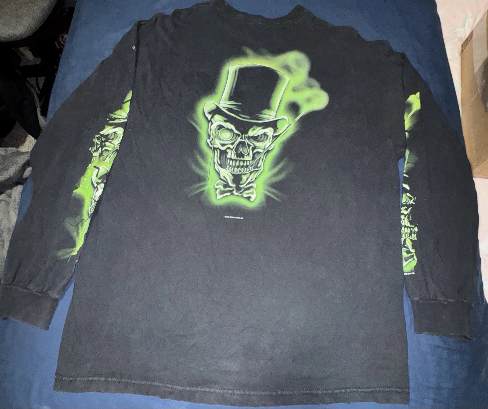 Vintage AAA Tag Size Xl Lime Green Flame Skull Y2K Style Long Sleeve