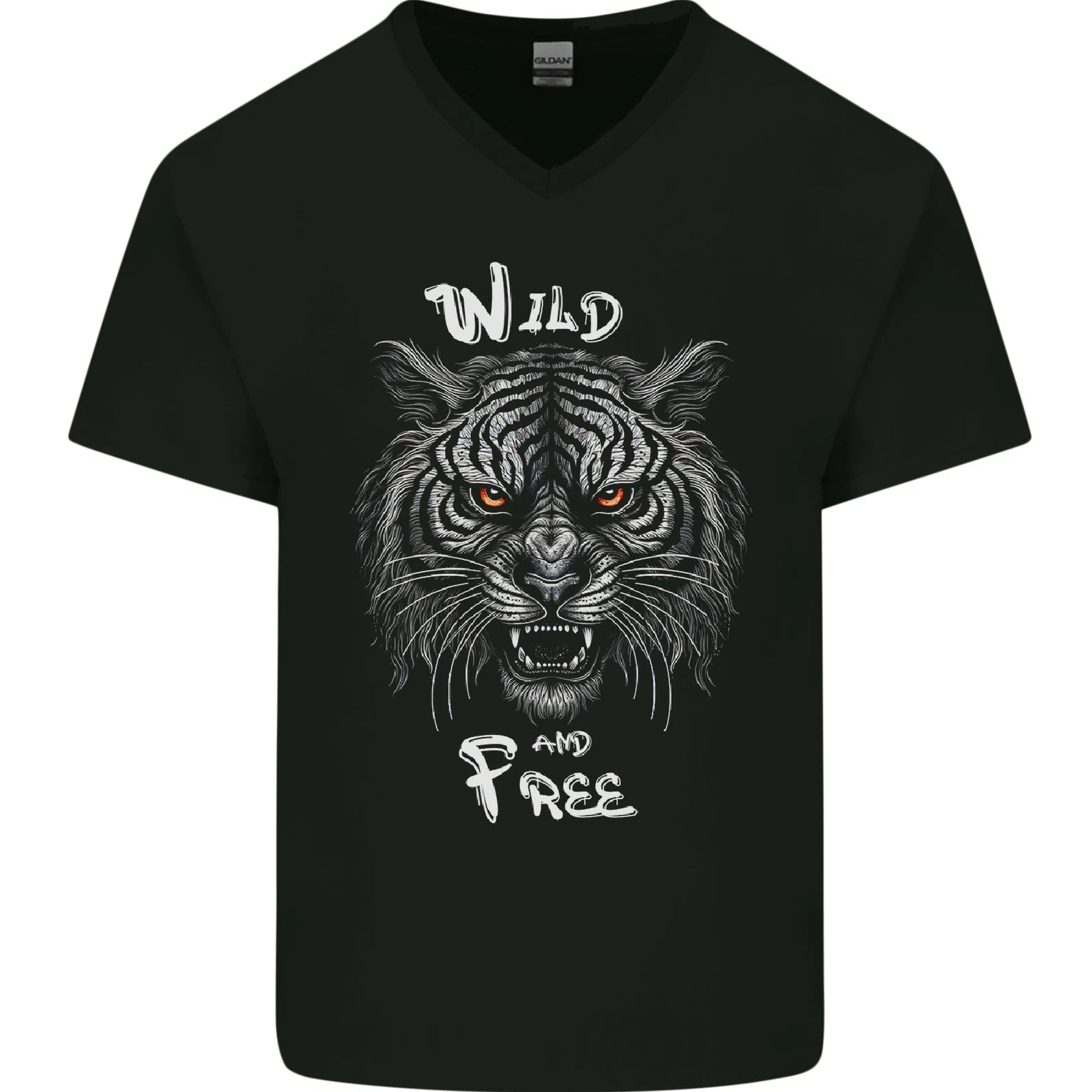 Wild and Free Tiger Mens V-Neck Cotton T-Shirt