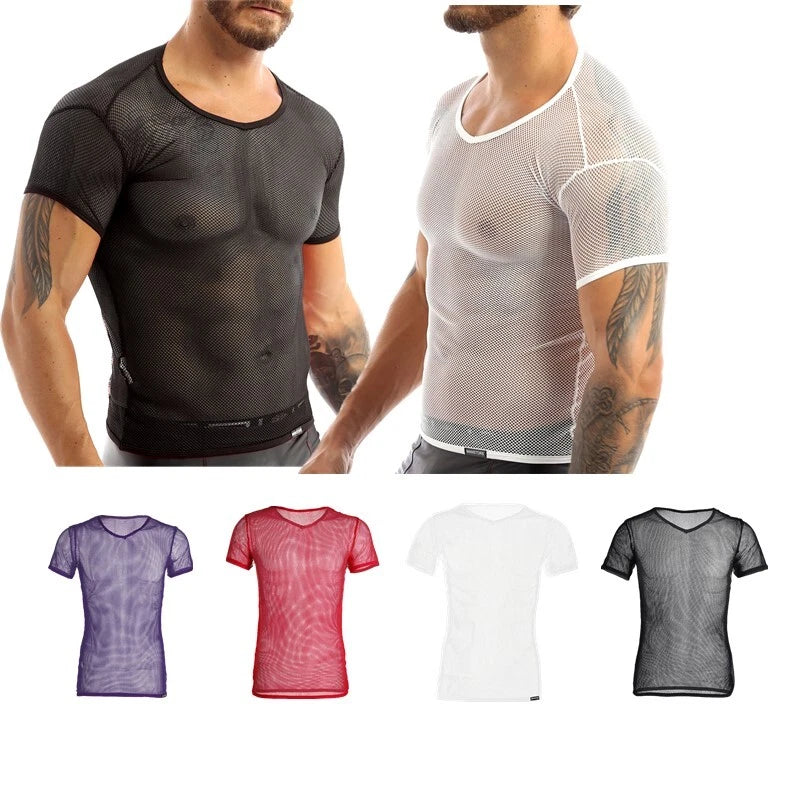 iiniim Mens Vest Stylish T-Shirt Sleepwear Clubwear Transparent Tops AU
