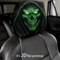 2x Green Glow Grim Reaper Skull Car Headrest Cover Hooded 2D Print Universal Fit