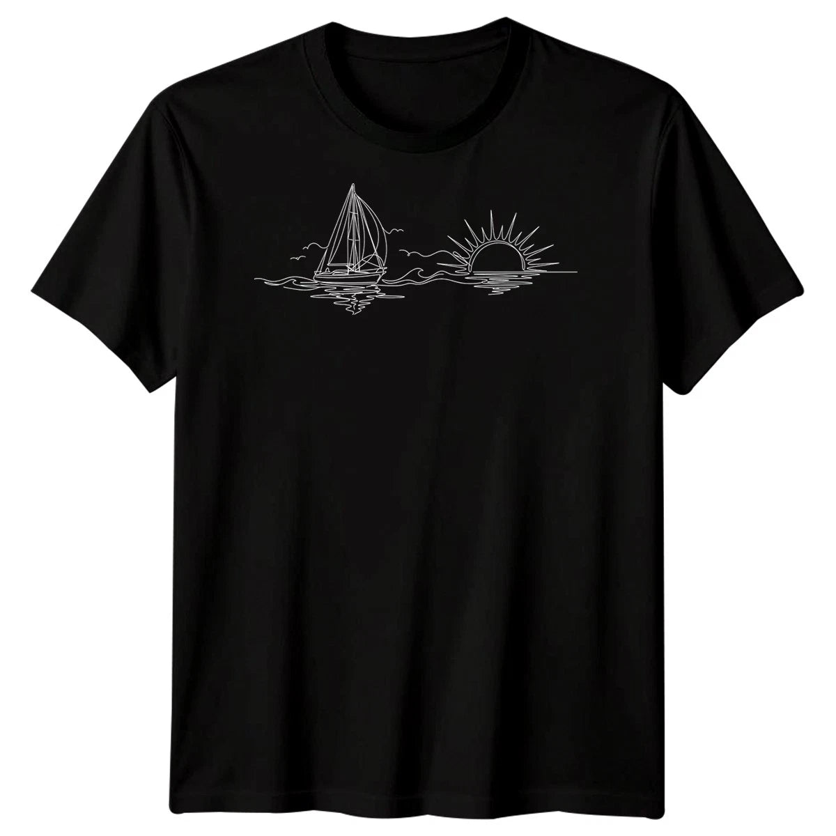 Sailboat Sunset Sailing Travel Mens T-Shirt Ocean Line Art