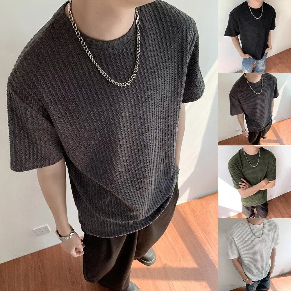 Ribbed Slim Tee Stretch Knit Tee High Stretch Slim Fit Men's Basic Tee