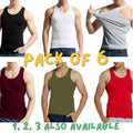 6 Pack Men's 100% Cotton Plain Classic Vest Tops Summer Gym Training Sleeveless