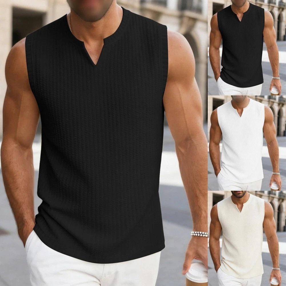 Men's Sleeveless V Neck Tank Top Solid Color Casual Fitness Vest L-4XL