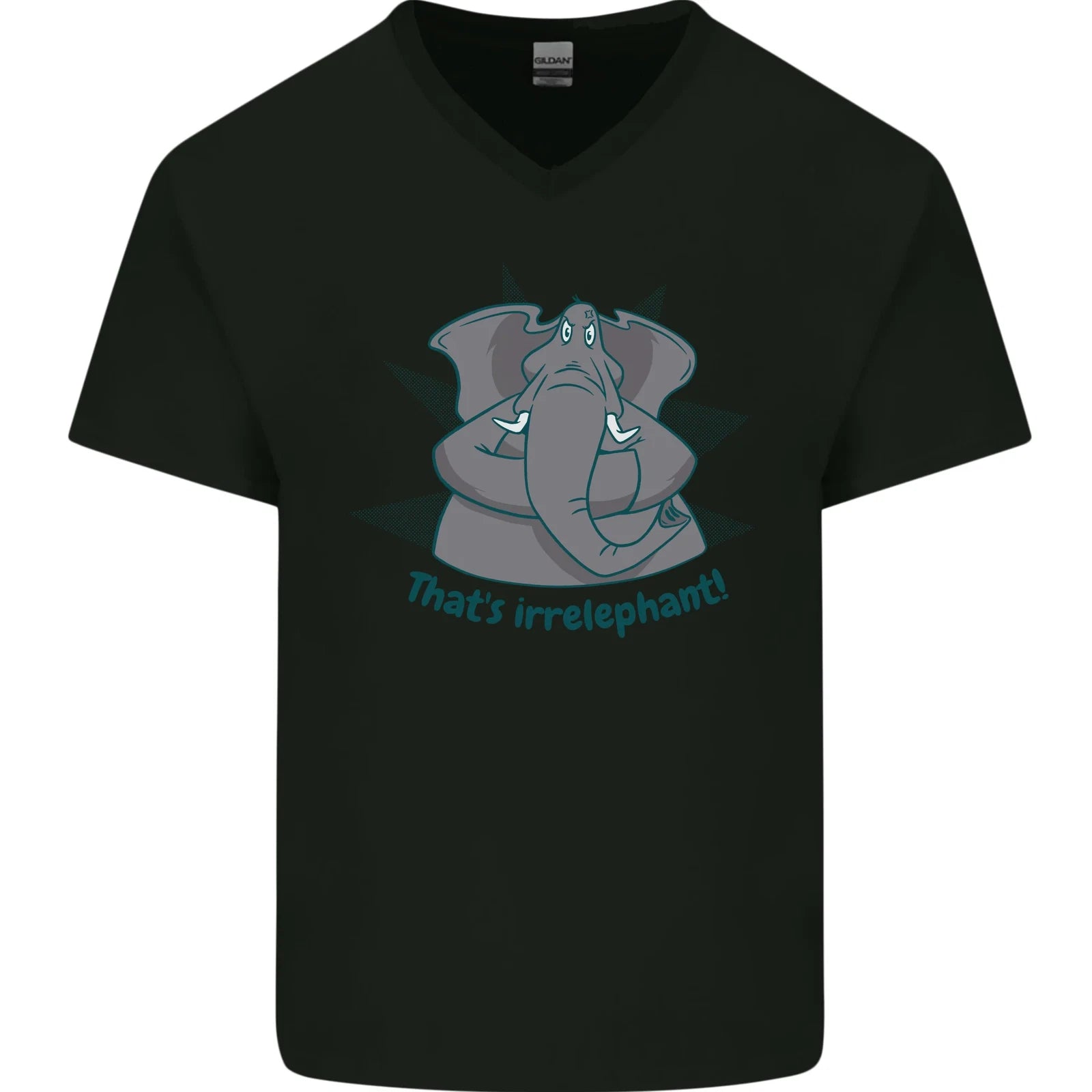 Irrelephant Funny Elephant Mens V-Neck Cotton T-Shirt