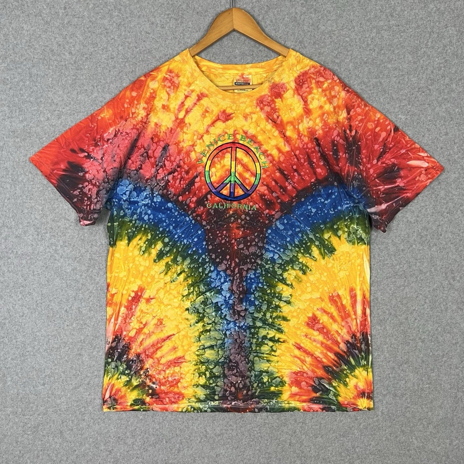 Vintage Hanes Tie Dye Shirt Mens XL Rainbow Colourful Peace Hippie Festival