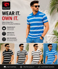 MENS GILLICCI BRAND SUMMER CASUAL STRIPED FASHION COTTON POLO SHIRT T SHIRT C101