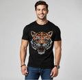 New Men Luxury Tiger Rhinestones Fashion Black White T-Shirt High Quality