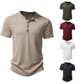 Henley Collar Summer Men Casual Solid Color Short Sleeve T Shirt for Men Polo.