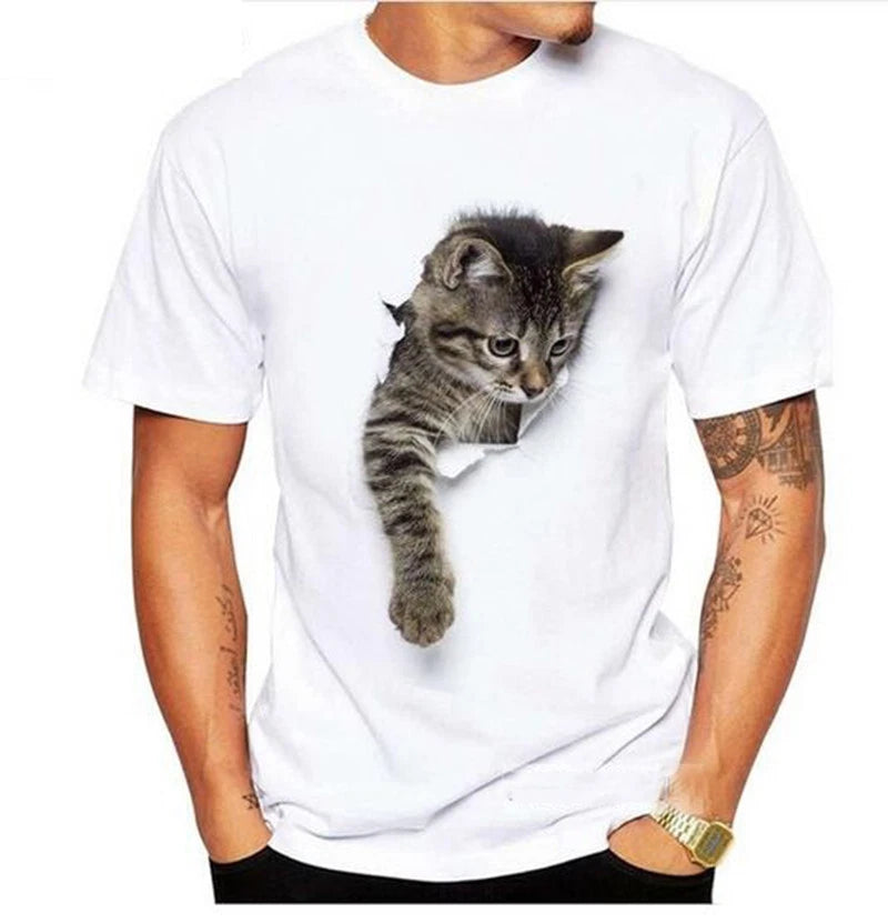 New Women Men Funny Cartoon Cat Print 3D T-Shirt Casual Short Sleeve Tops Tee