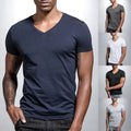 Men V-neck T-shirt Regular Length Casual Wear V-neck Tight Fit Short Sleeve