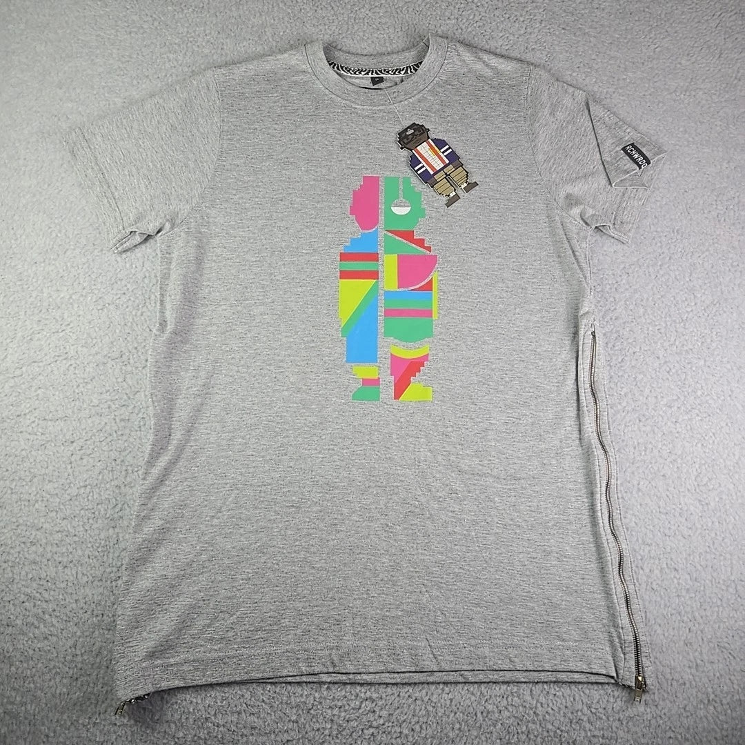RichWierdo Digital Nerd Side Zip T-Shirt Men's Size Small Gray Colorful NWT