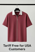 Men’s Half Sleeve Zip Polo Shirt – Stylish Casual Top – Tariff Free for USA Cust