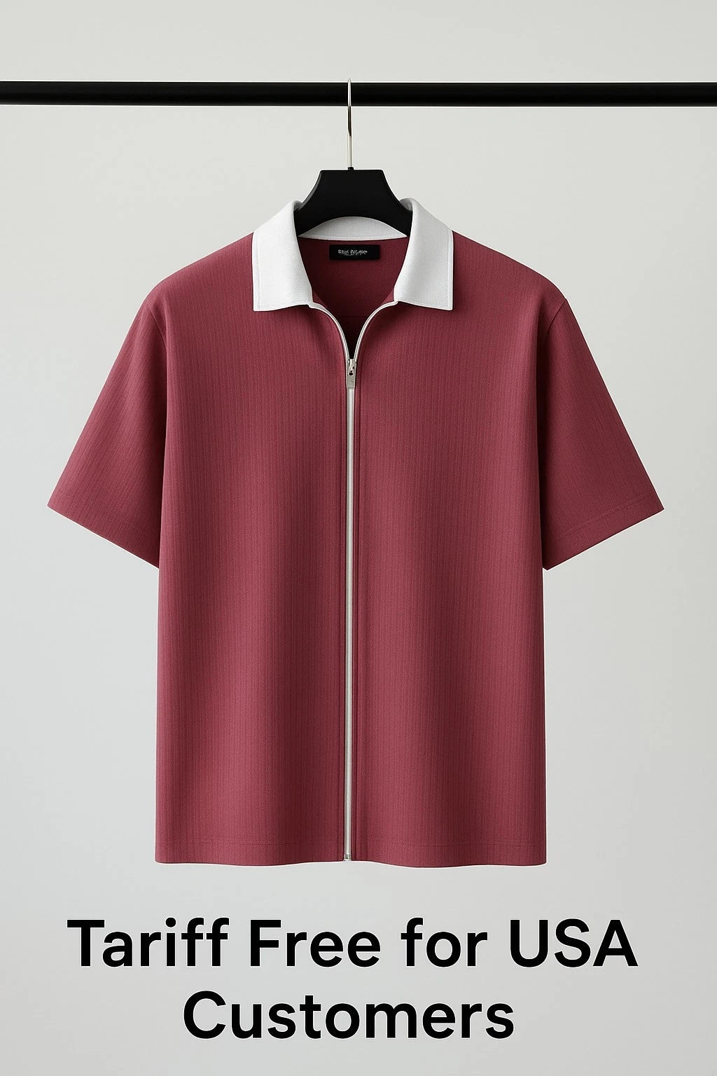 Men’s Half Sleeve Zip Polo Shirt – Stylish Casual Top – Tariff Free for USA Cust