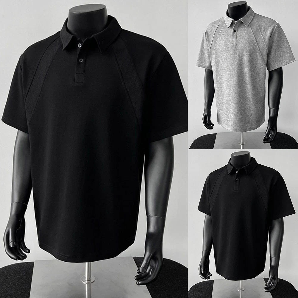 Men's Casual Pullover T Shirt Short Sleeve Streetwear Style Splicing Light Gray
