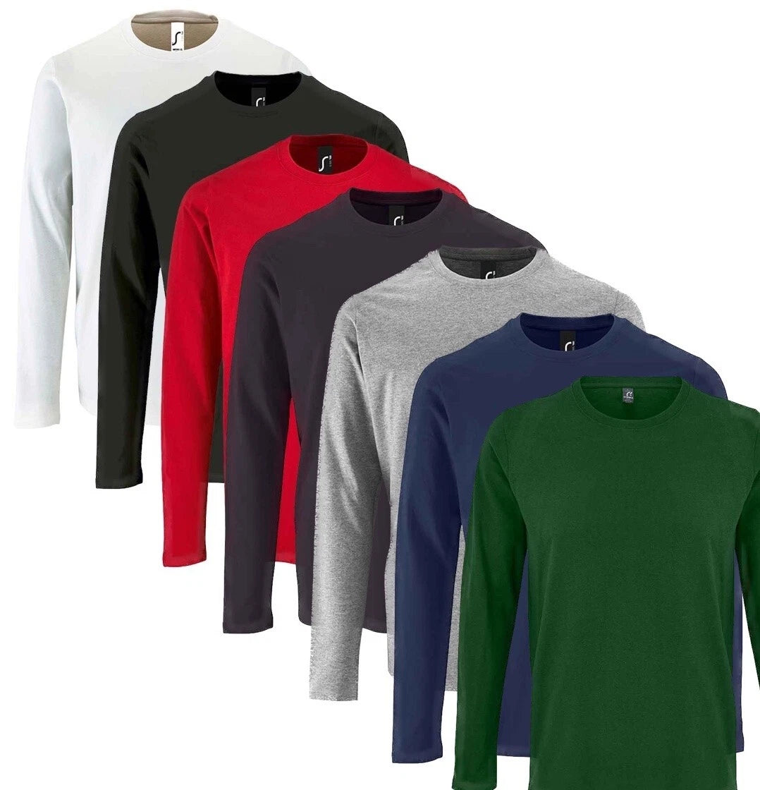 Long Sleeve Cotton Tee S-4XL SOL'S Imperial Crew Neck T-Shirt