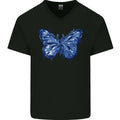 Dripping Blue Butterfly Rhopalocera Mens V-Neck Cotton T-Shirt