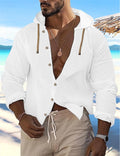 Men's Hooded Shirt Button Down Shirts Long Sleeve Casual Slim Fit Shirts